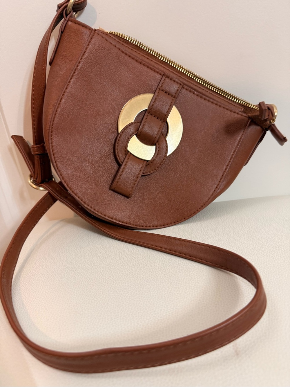 Brown Leather Crossbody Bag with Gold Accent NWOT